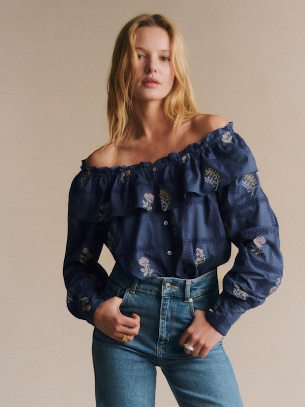 NWT Sézane Garancine Shirt in Blue Embroidery FR 42 / US 10 - Picture 2 of 7